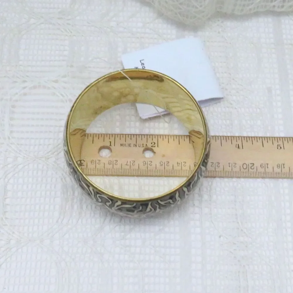 Bangle Bracelet Wide Metal Tan and Black Pattern Women Casual Chunky Neutrals